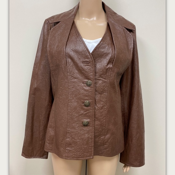 Pamela McCoy S Brown Textured Leather Button Front - Picture 6 of 14